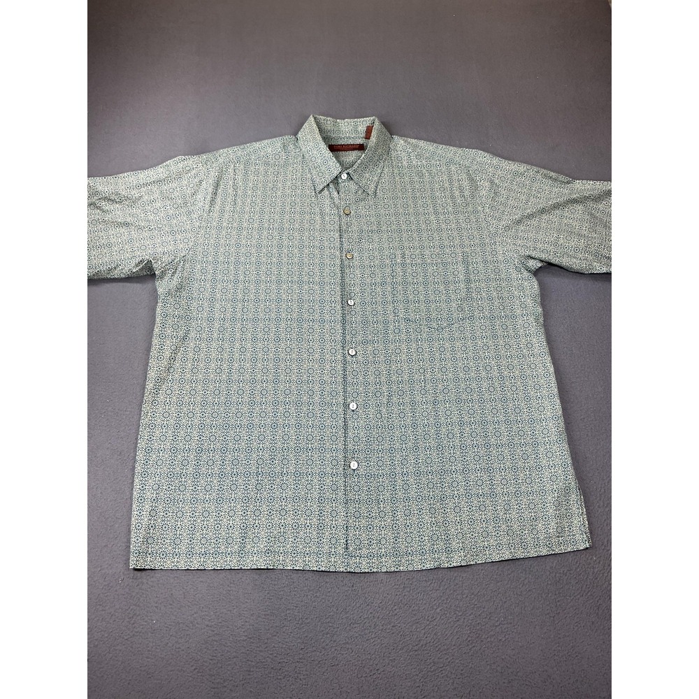 Tori Richard Shirt Mens XL Blue Geometric Button Cotton Lawn Hawaiian Tropical